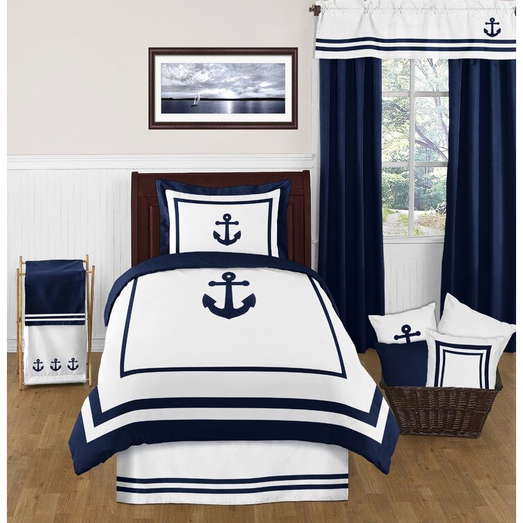 Navy and shop white twin bedding